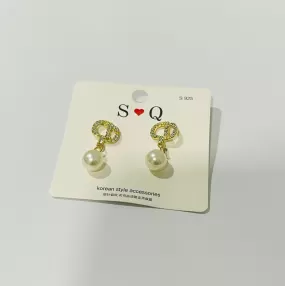 Alphabet Earrings Women's Luxury Gold Color Pearl Stud Earrings S2466965