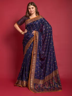 Odette Women Blue Silk Blend Saree With Blouse Piece