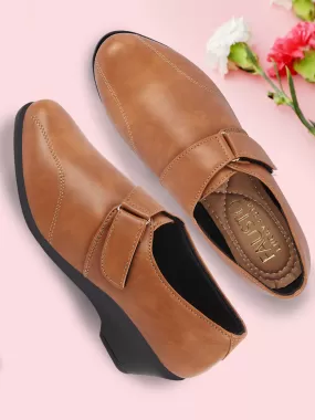 Women Tan Outdoor Fashion Hook and Loop Platform Heel Slip On Shoes